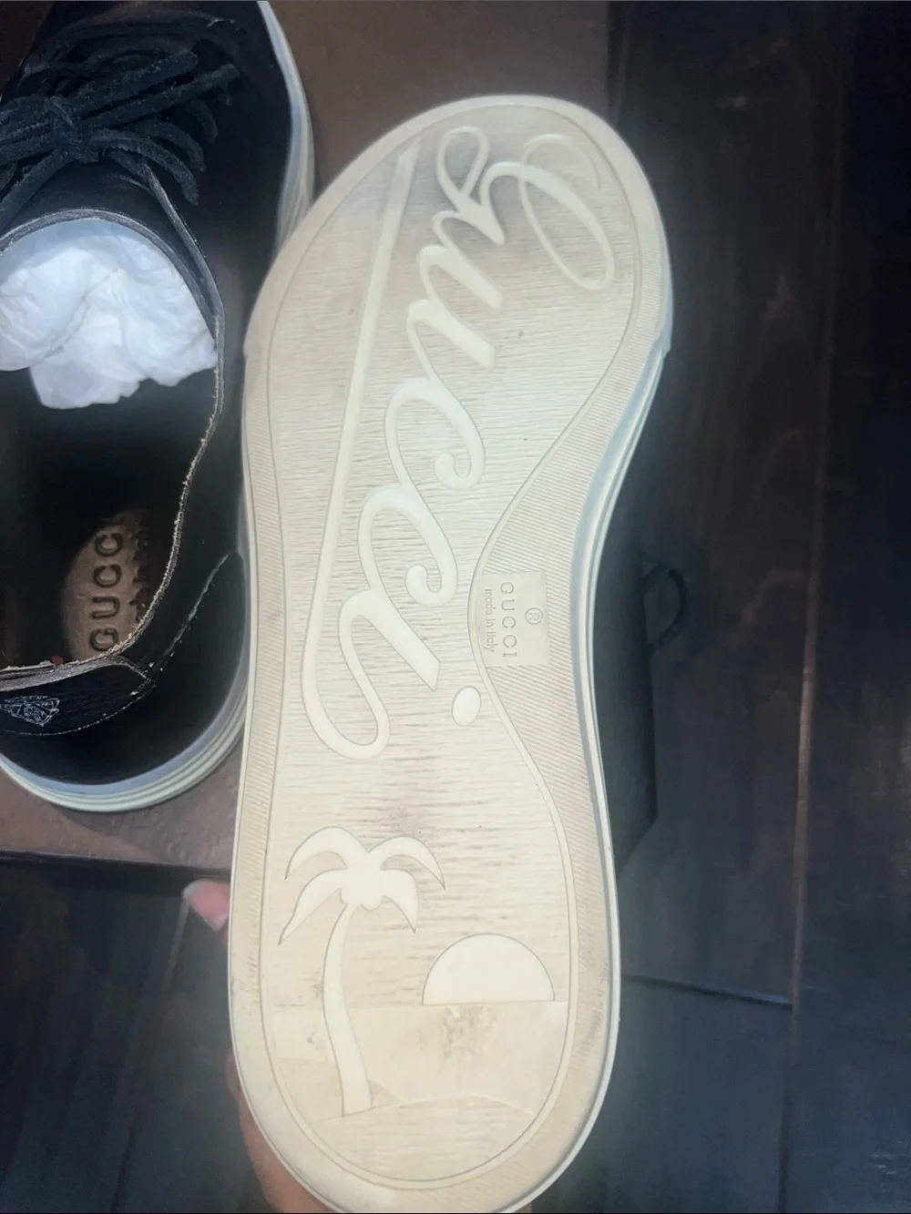Authentic Gucci Black Leather Low-Top Sneakers with White Sole